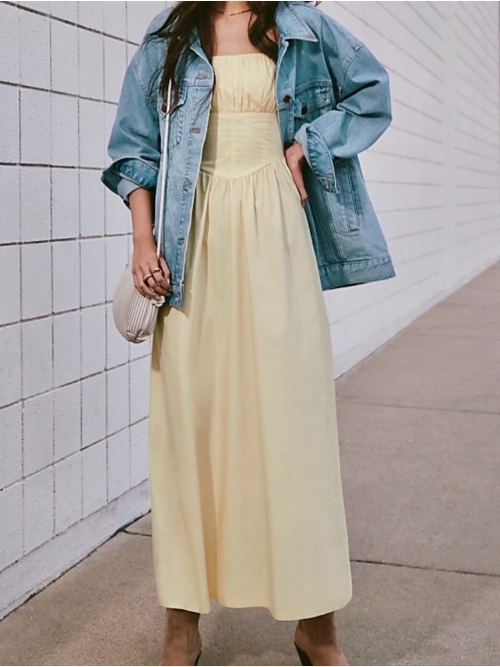 NWT LOFT Pale Yellow Poplin Bustier Maxi Dress w Pockets 18 Tall